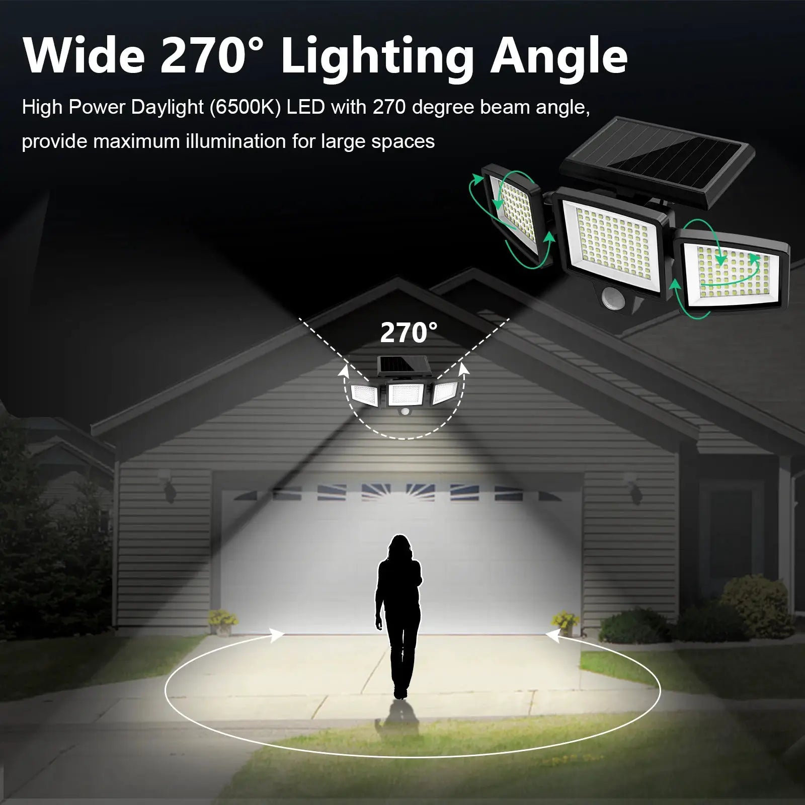 Outdoor Waterproof Solar Light with Motion Sensor 3-Head 200+ LEDs Security Light for Porches Garages Yard Entrances from PriceLows™