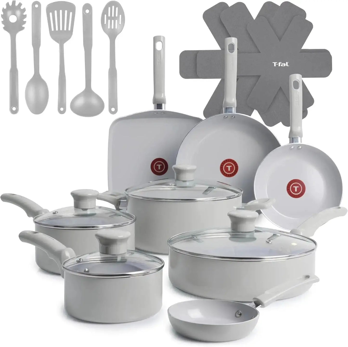 20-Piece Ceramic Nonstick Cookware Set, Pots and Pans with Stockpot, Griddle, Frypans, Utensils, Moon Grey from PriceLows™