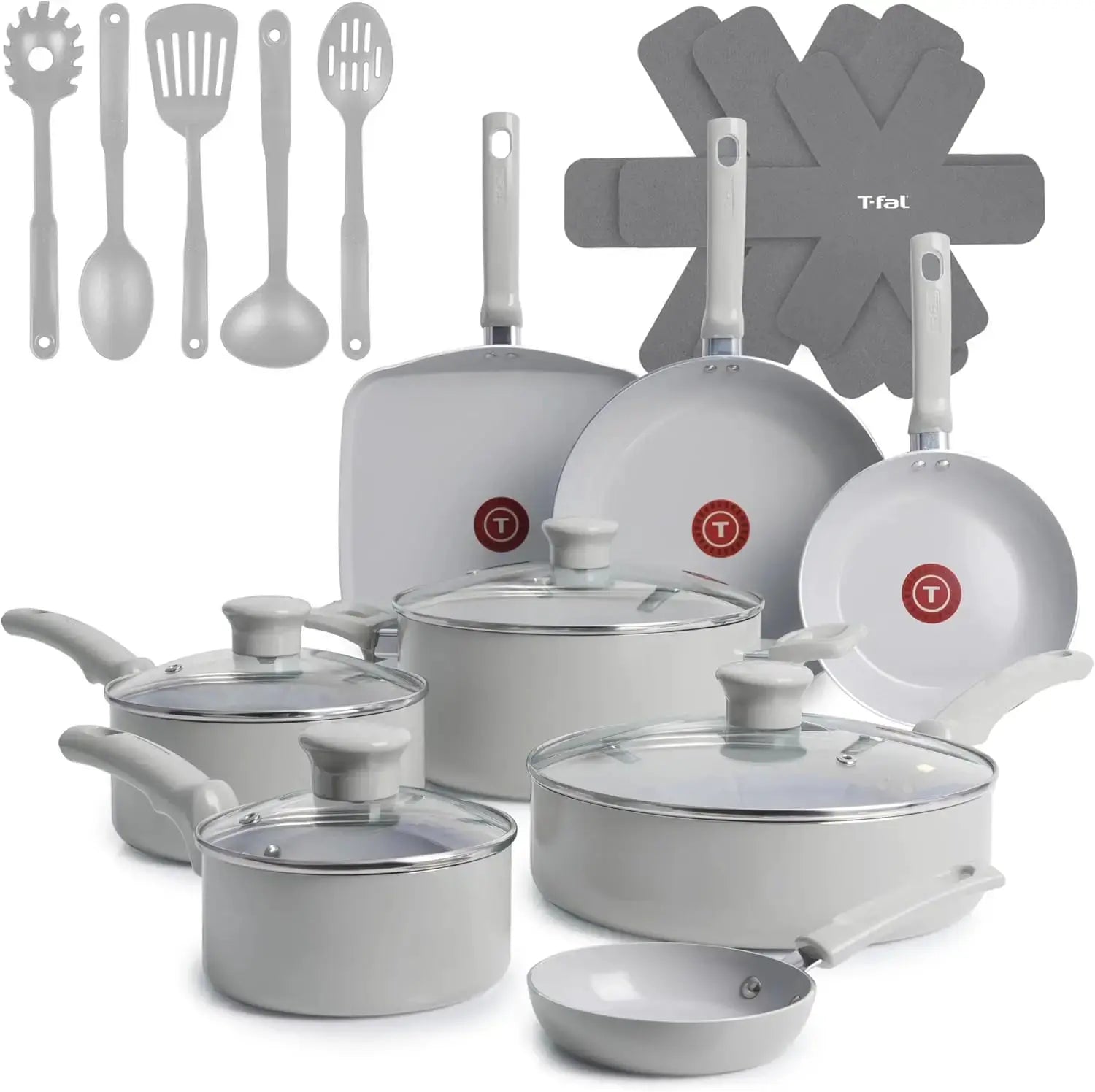20-Piece Ceramic Nonstick Cookware Set, Pots and Pans with Stockpot, Griddle, Frypans, Utensils, Moon Grey from PriceLows™