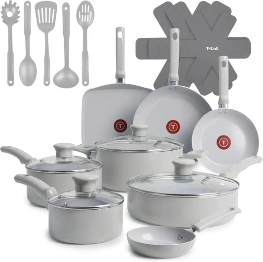 20-Piece Ceramic Nonstick Cookware Set, Pots and Pans with Stockpot, Griddle, Frypans, Utensils, Moon Grey from PriceLows™