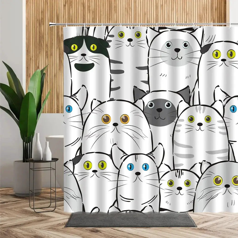 Cartoon Cute Animal Shower Curtain Cat Dog Anime Printed Bathroom Decor 3D Waterproof Bath Fabric Home Curtains For Children from PriceLows™