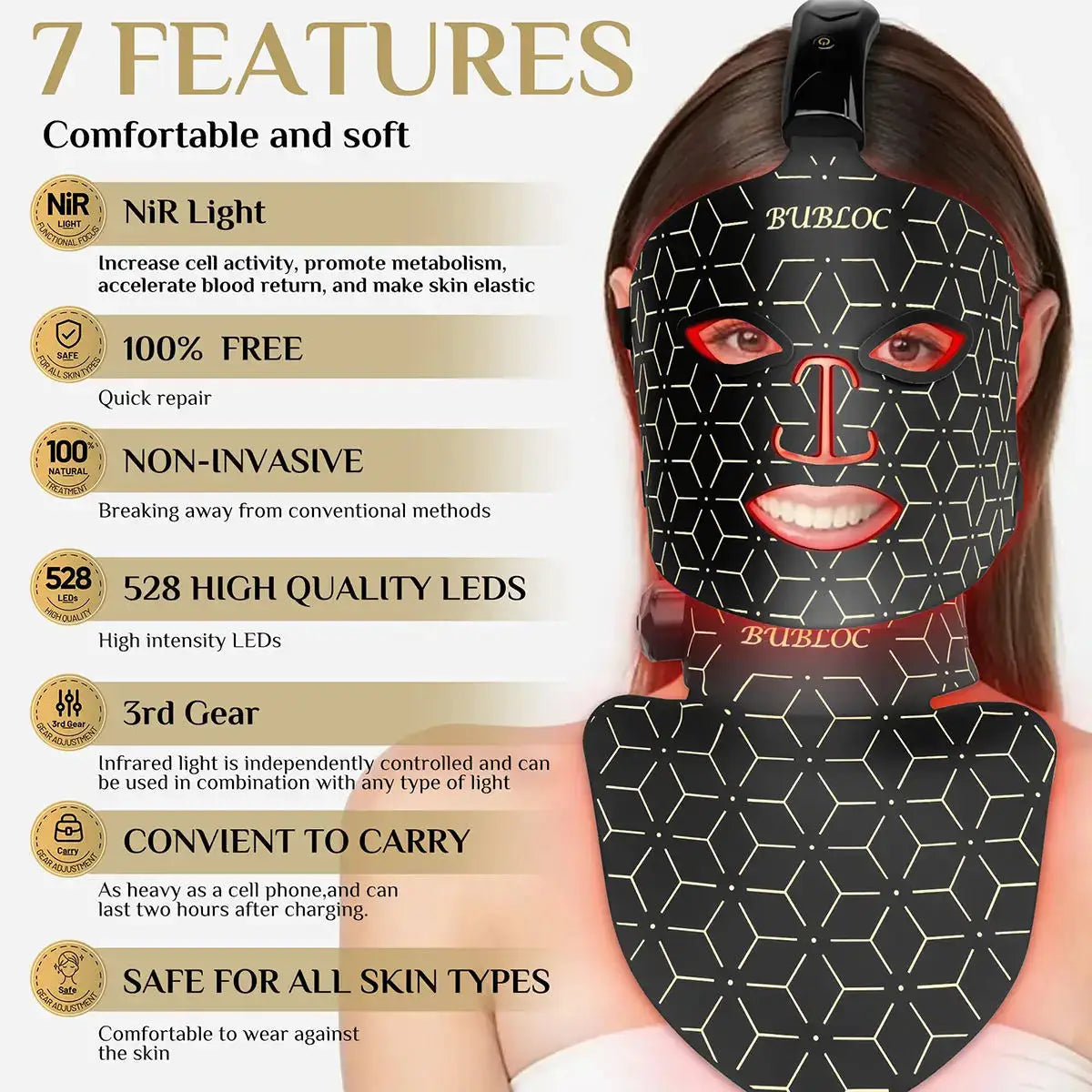 Portable Silicone LED Face Mask with Neck Red Light Near Infrared Therapy Anti Aging Repair Skin Brighten Skin Tone Home Use from PriceLows™