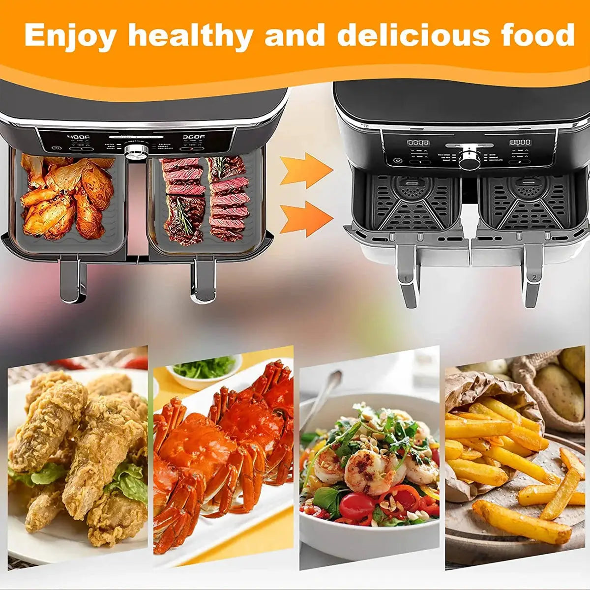 Air Fryer Liner | Silicone Material | Ninja Dual Air Fryer | Gray Black Blue