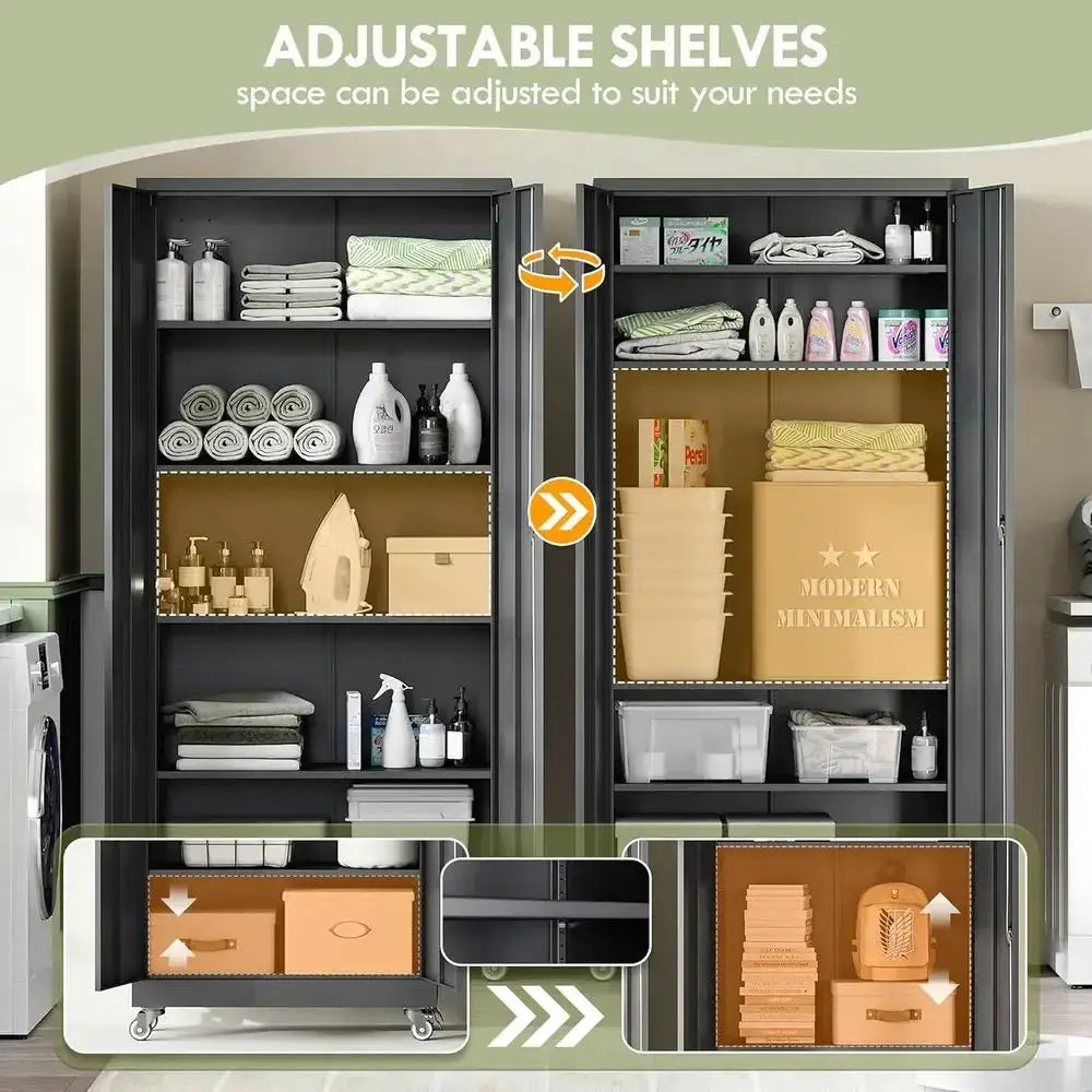 75 Tall Heavy-Duty Locking Metal Storage Cabinet with 2 Doors and 4 Adjustable Shelves for Garage or Office Use (Black) from PriceLows™