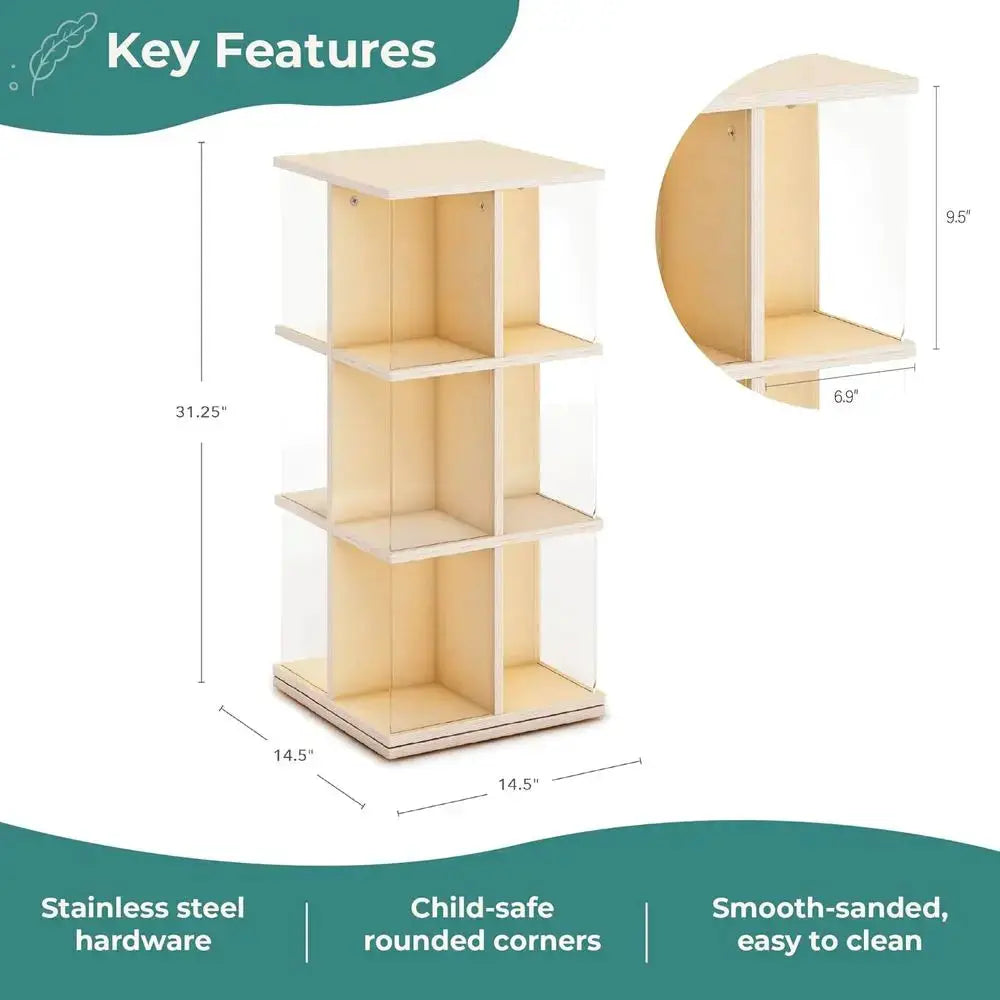 360-Degree Rotating Wooden Bookcase with Acrylic Storage for Kids' Books and Toys from PriceLows™