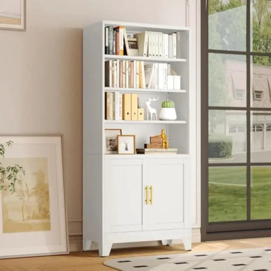 71 H Tall Metal Bookcases with 2 Doors and Adjustable Shelves Industrial 6-Tier Open Display Shelf in Black Space-Saving Storag from PriceLows™