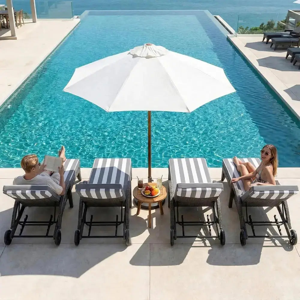 2-Piece Upholstered Adjustable Outdoor Chaise Lounge Set, 80 Long Wicker Pool Lounge Chairs with Wheels, Stripe Pattern from PriceLows™