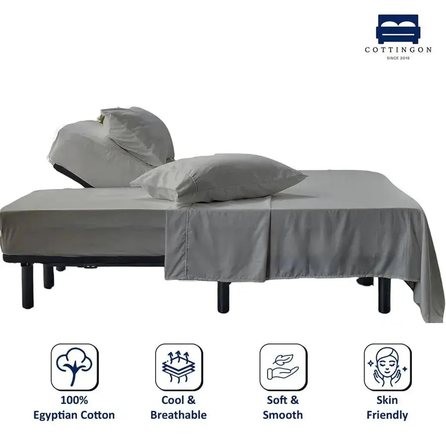 4 Piece Flex Head King Sheet Set, Top 34 Inch Split Sheets for Sleep Number Adjustable Beds, Soft Breathable 100 Egyptian Cotton from PriceLows™
