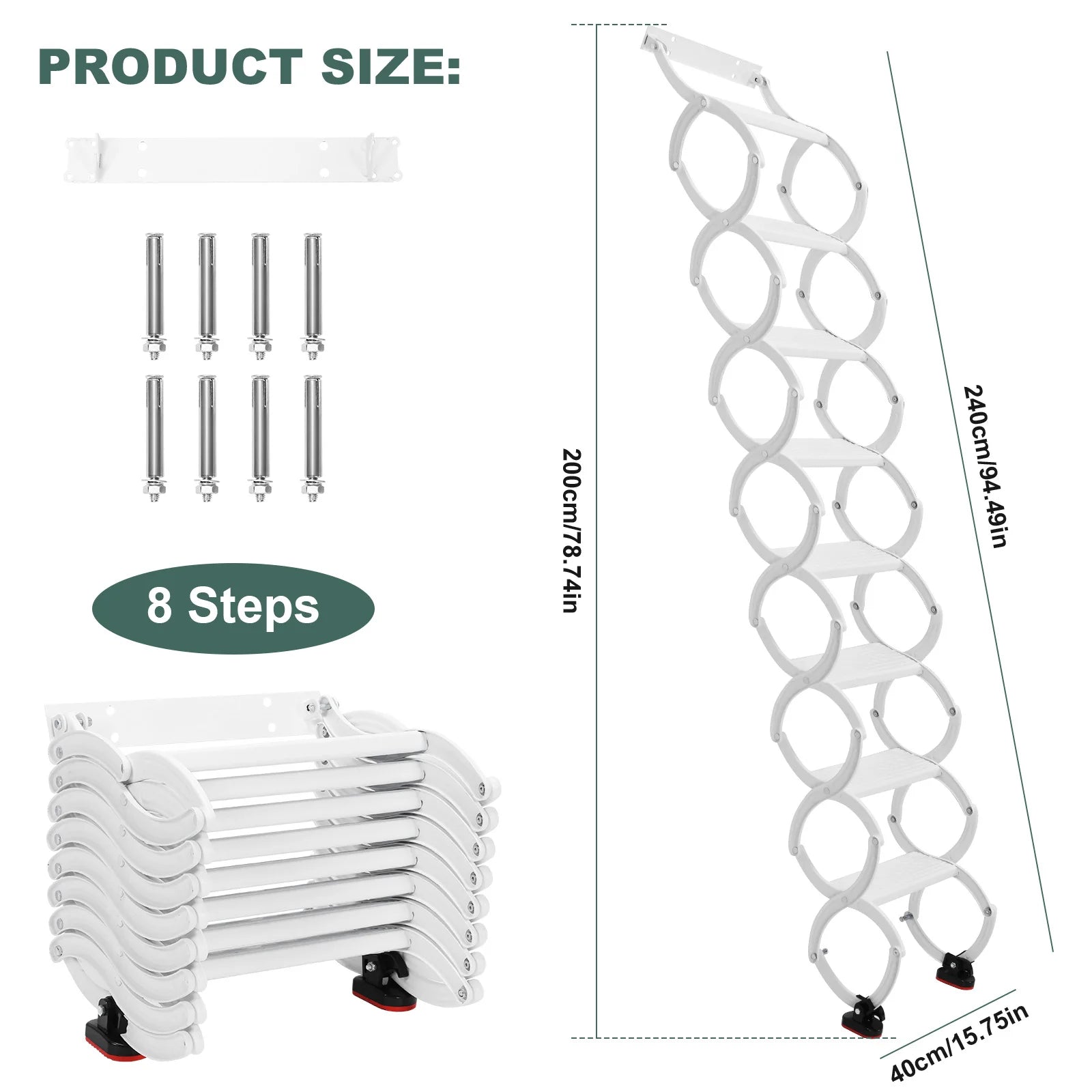 5-8 Steps Wall Mounted Pull-Down System Attic Ladders Anti-Slip Steps Retractable Ladder 49in-78in Vertical Height for Garages from PriceLows™