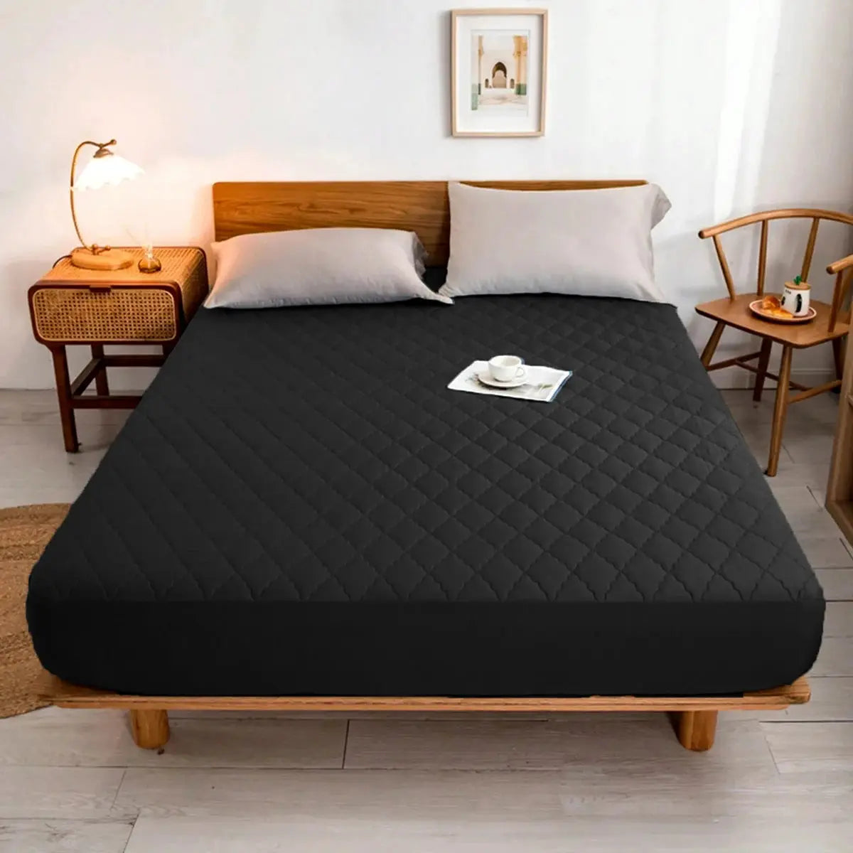 XM-Luvetoria 1pc Splash-proof Quilting Fitted Sheet Soft Solid Color Breathable Bedding Washable All Seasons Hotel Mattress Protector Covers from PriceLows™
