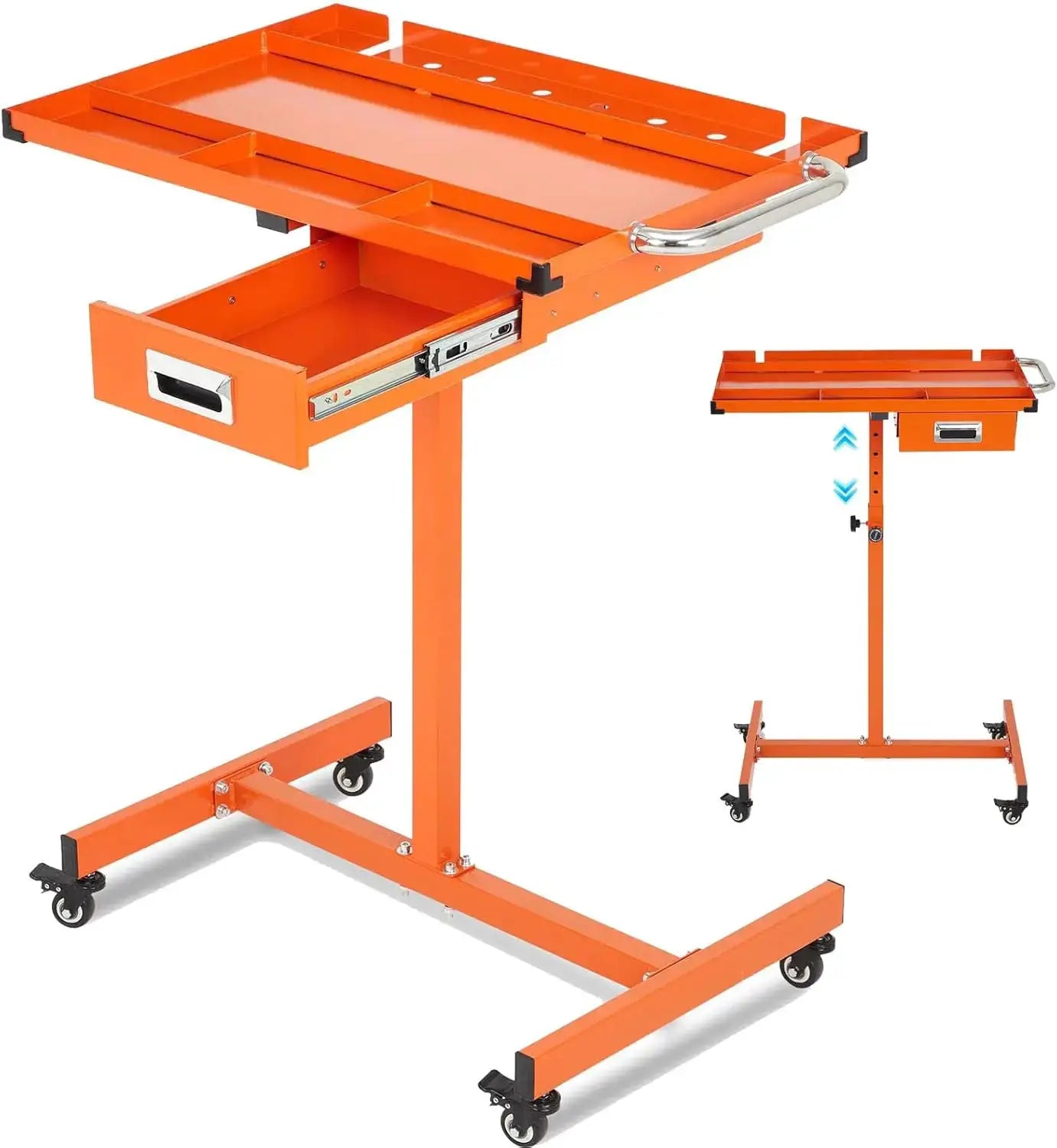Mobile Work Table with Adjustable Height – 300Lbs Capacity Mechanic Rolling Tool Cart with Brakes for Garage Car Repair Shop from PriceLows™
