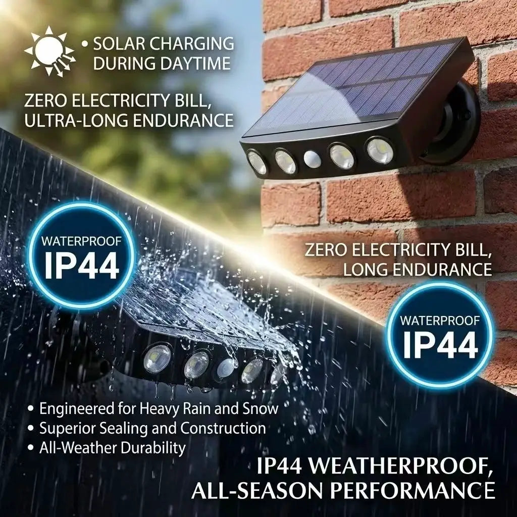Outdoor Solar Powered Wall Light with Smart Motion Sensor 4 LED High Brightness Warm White Light IP44 Waterproof Wireless Security Light 2200mAh for Courtyard Porch Garage Fence Garden Eco-Friendly American Home Outdoor Light from PriceLows™