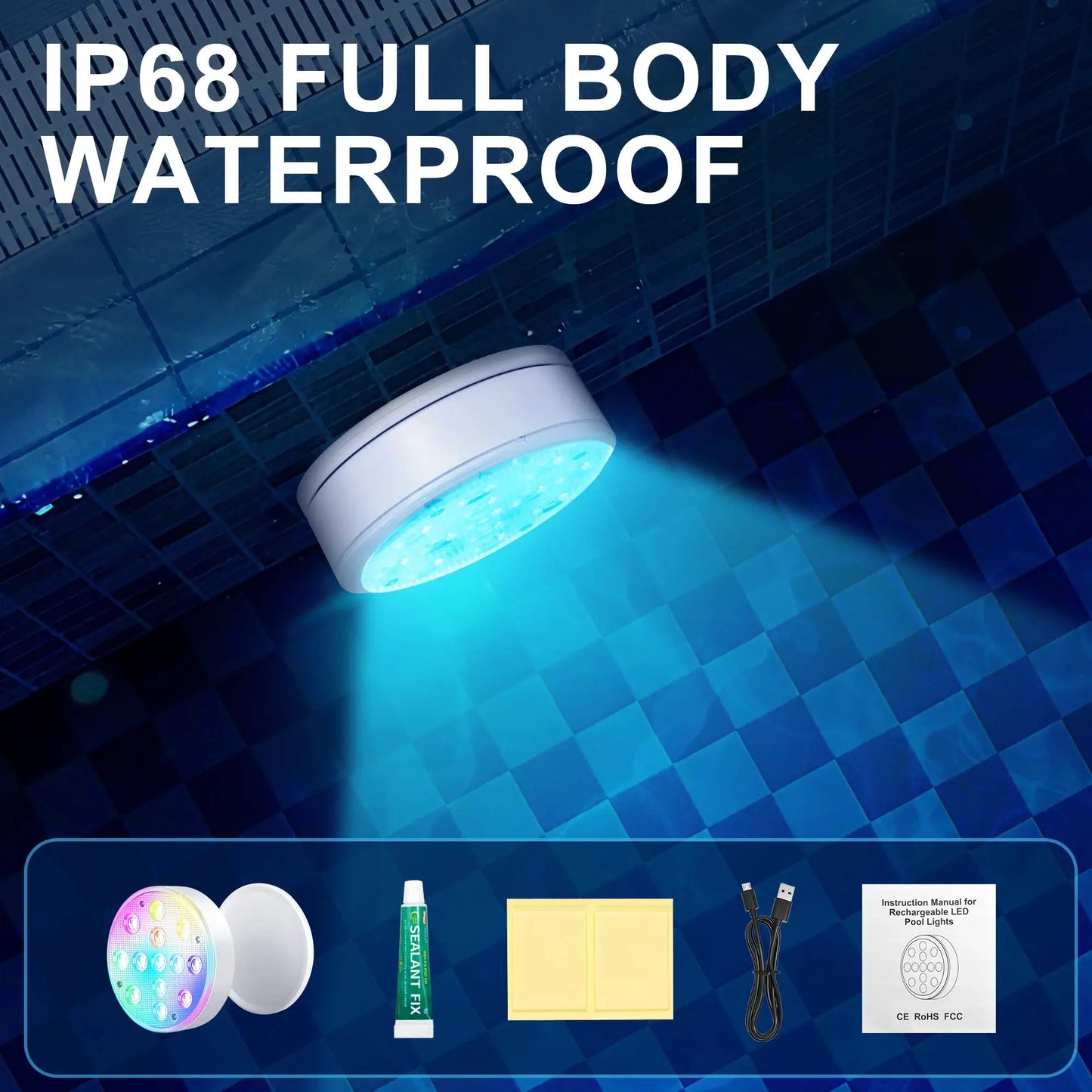 Rechargeable Submersible Pool Lights With Remote Waterproof Underwater Charging 16 Color Changing LED With Magnet Floating Light from PriceLows™
