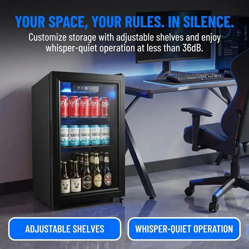 Compact 68-Can Beverage Refrigerator with Glass Door, Digital Control, Adjustable Shelves for Home or Dorm Use from PriceLows™