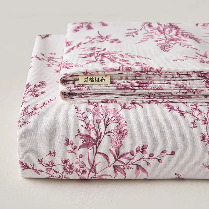 100% Cotton Coarse Weave Flat Sheet, Floral Striped Print Bed Sheet, Breathable Durable All Season Bedding for Kids & Adults from PriceLows™