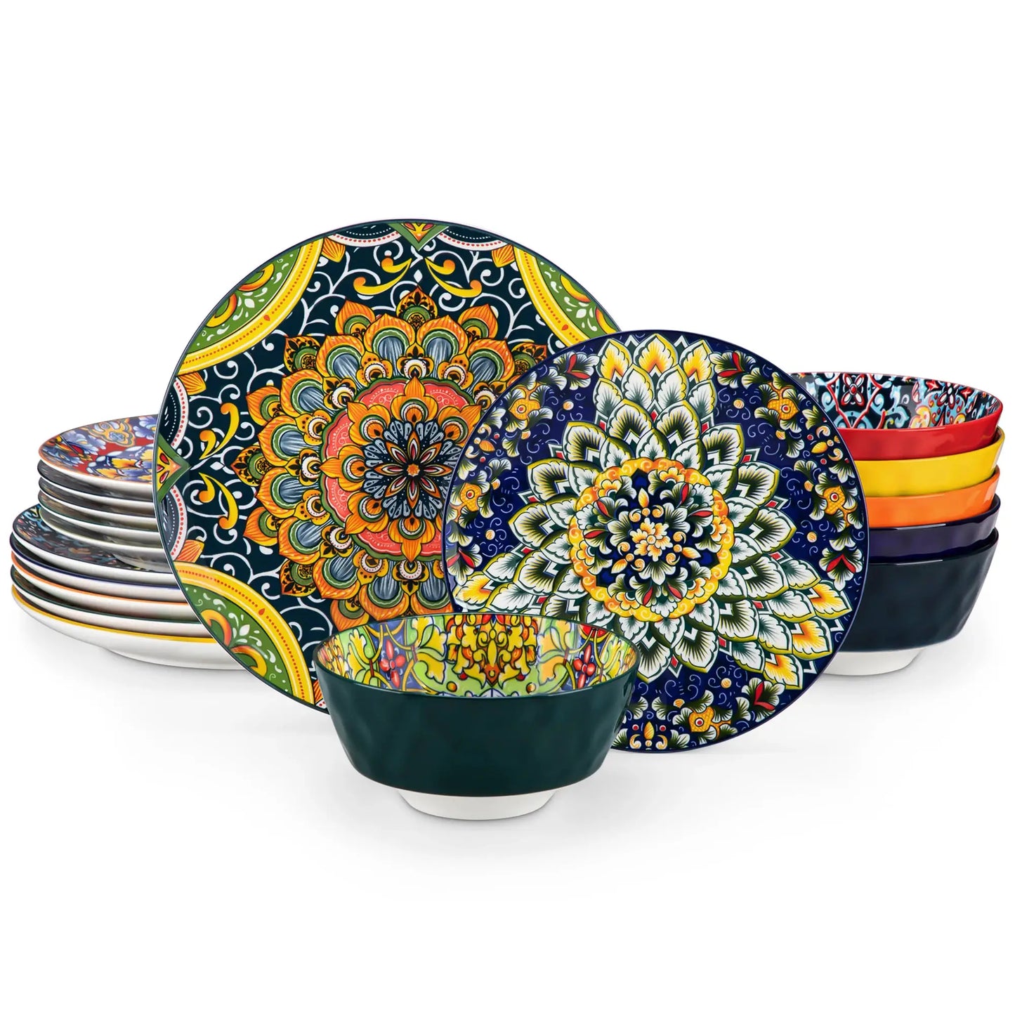 vancasso 12/16/18/24 Piece Ceramic Dinnerware Set Stoneware Bohemian Style with Dinner/Dessert Plate/Cereal/Pasta Bowl For 6 from PriceLows™