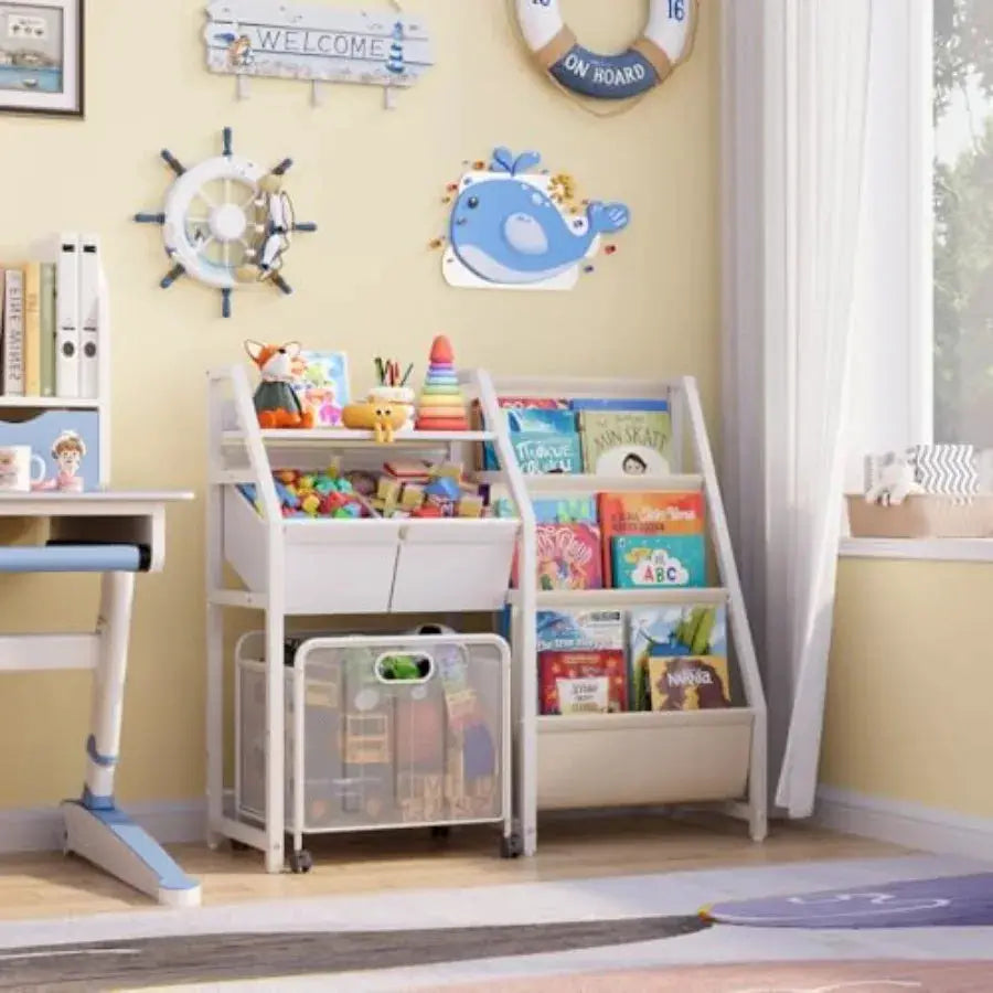 Bookshelf and Toy Storage Organizer - 3 Tier Book Shelf for Rooms with Movable Drawer Kid Bookcase with 2 Toy Bins Toddler Baby from PriceLows™