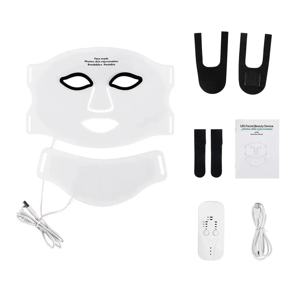 Wireless LED Face Mask with Neck 7 Colors LED Silicone Mask Photon Beauty Mask Skin Tighten Repair Skin Flexible Facial Mask from PriceLows™