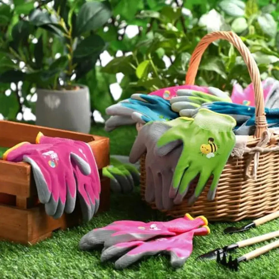 gardening gloves for outdoor yard work, soft rubber-coated grip, durable fabric, vibrant colors, breathable and snug fit from PriceLows™