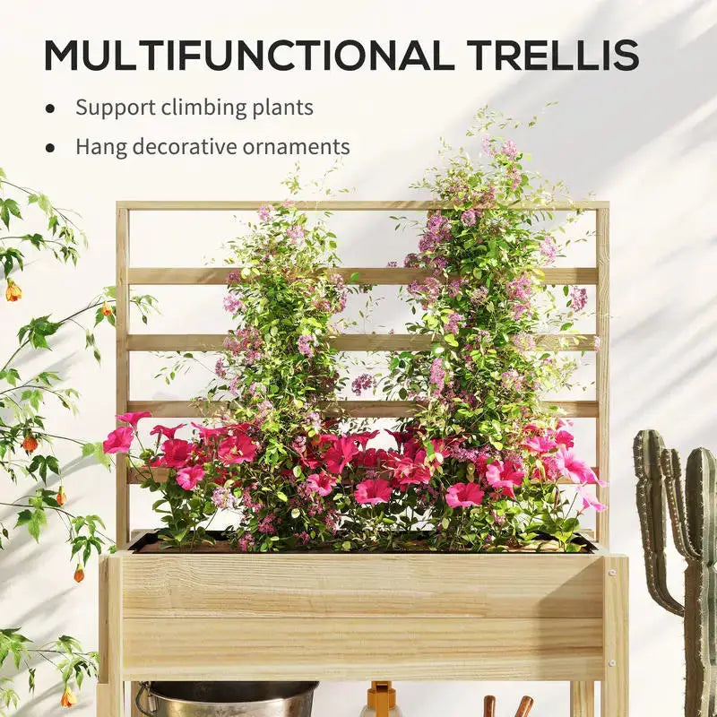 Planter Box with Support Frame,Raised Garden Bed with Support Frame, Equipped with Plant Stand and Shelves, Made of Wood-88 X 37 X 137 Cm from PriceLows™
