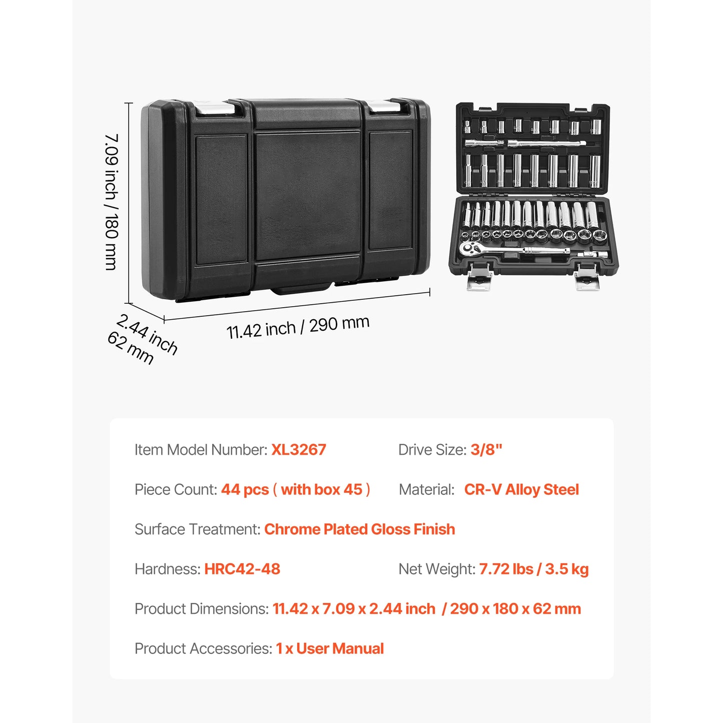 SucceBuy Socket Set 86 Pieces 3/8 1/4 1/2in Drive Socket and Ratchet Set SAE Metric Mechanic Tool Kit with Ratchet Wrench from PriceLows™