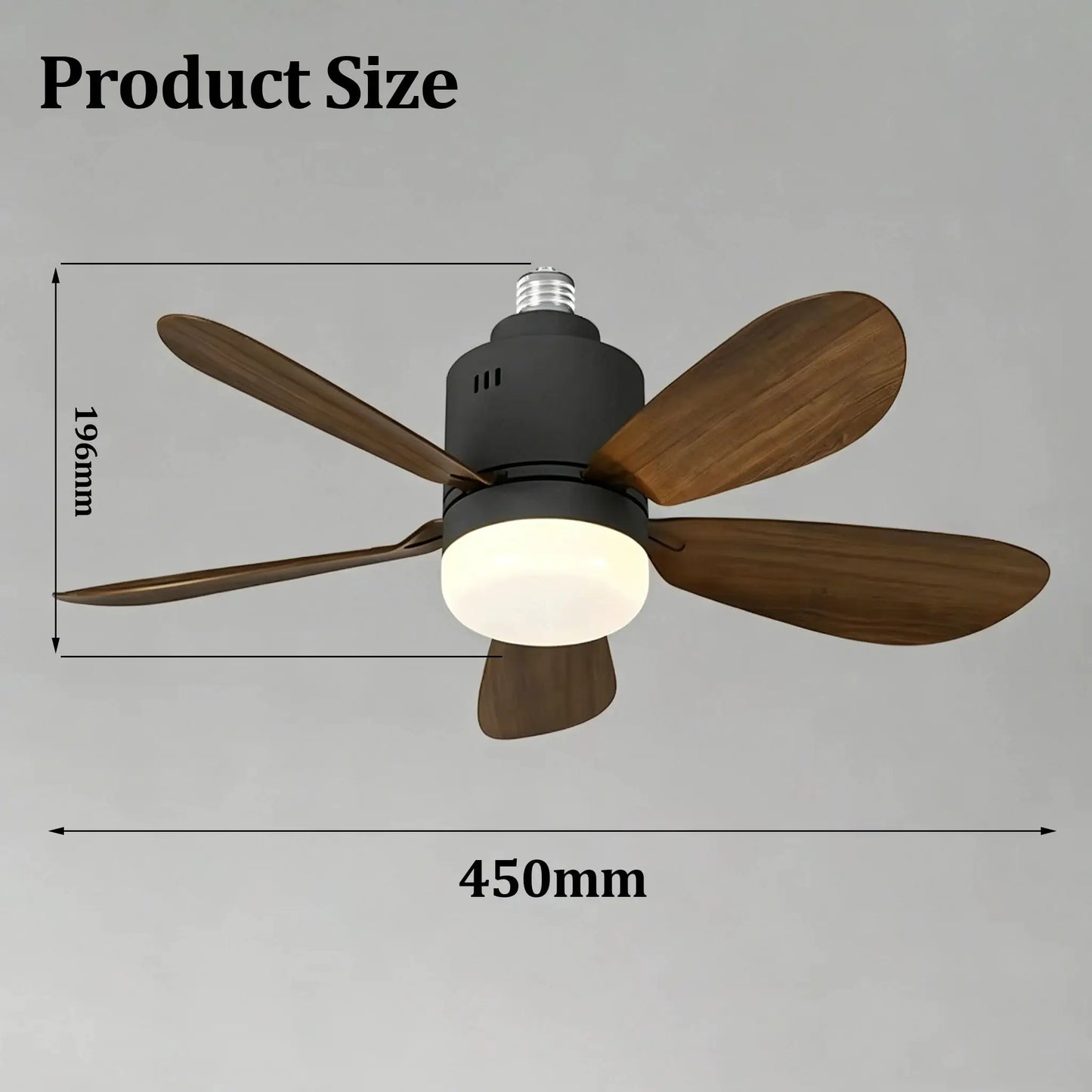 Ceiling Fan | E27 Base Remote 4 Speeds | Bulb Included | 52.5cm Diameter
