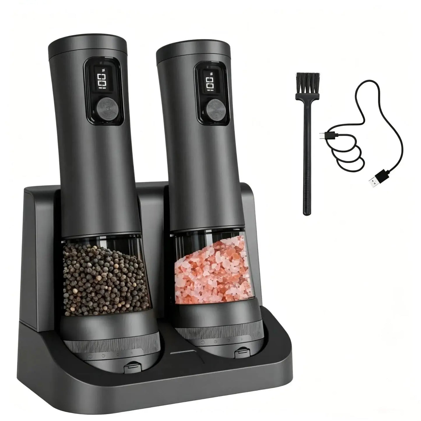 Automatic Salt And Pepper Grinder Set | Rechargeable Base | LED | 2-Piece Set