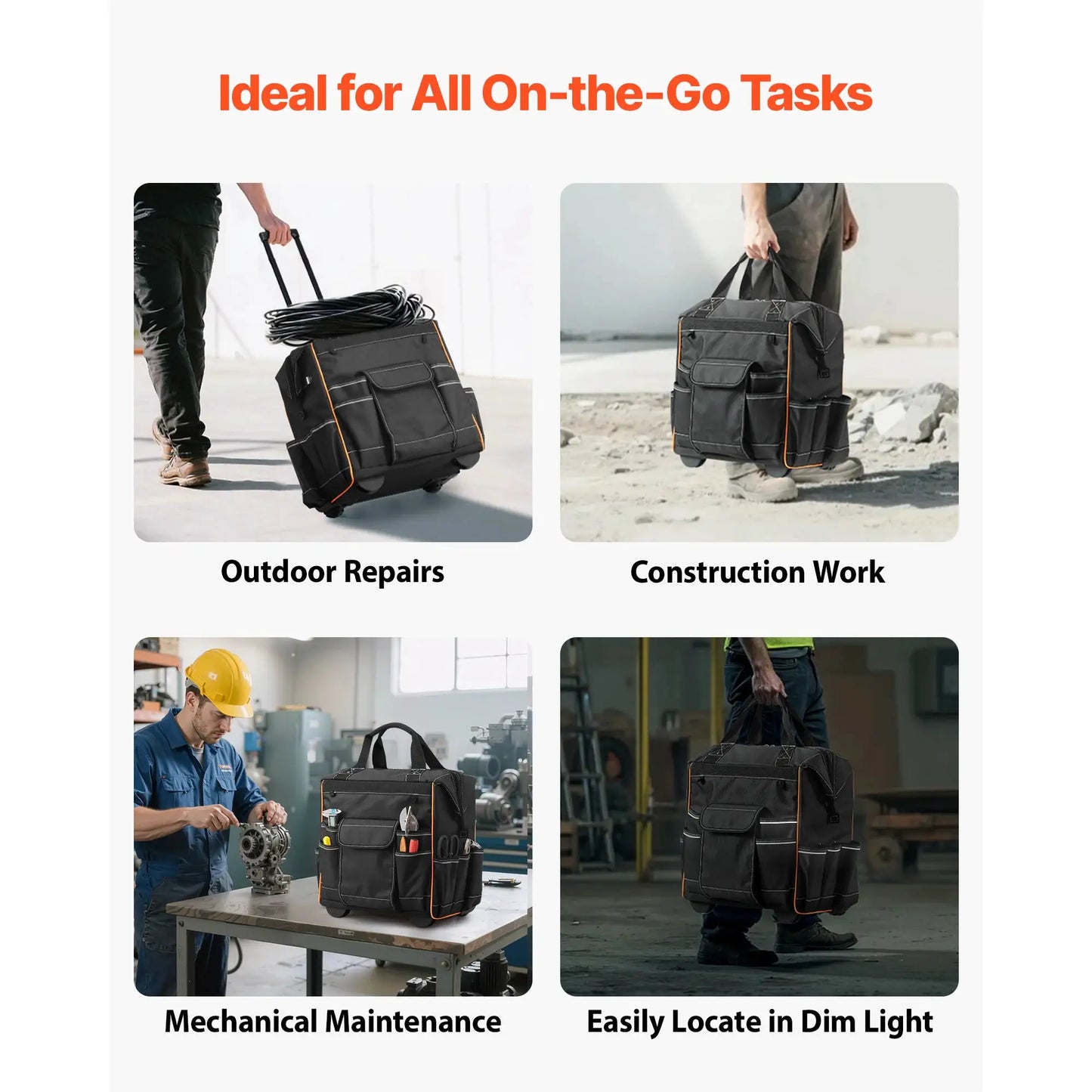 SucceBuy 110Lbs Rolling Tool Bag 25 Pockets Roller Tool Bag on Wheels with Telescoping Handle Toolbag Organizers for Mechanic from PriceLows™