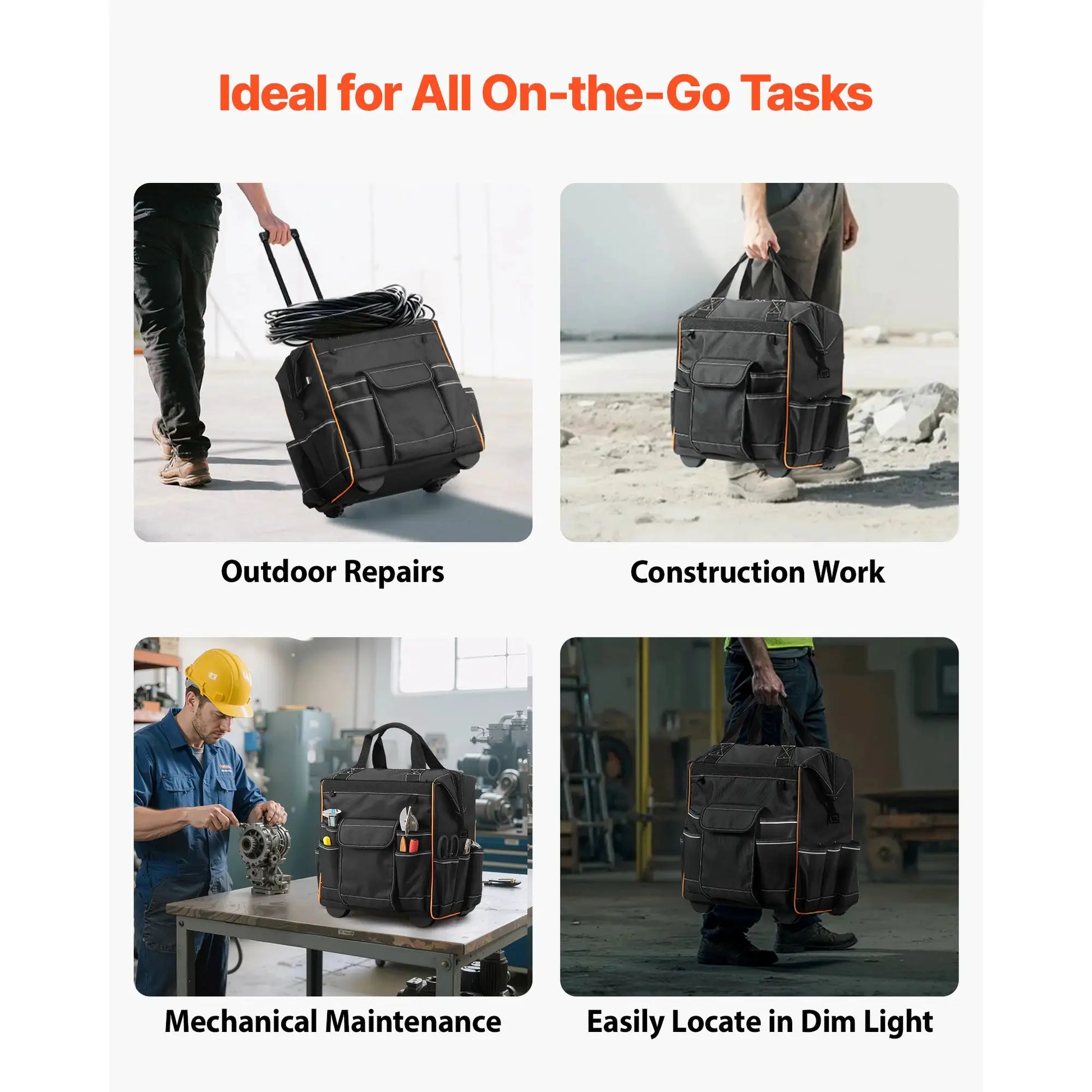 SucceBuy 110Lbs Rolling Tool Bag 25 Pockets Roller Tool Bag on Wheels with Telescoping Handle Toolbag Organizers for Mechanic from PriceLows™