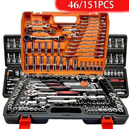 151/46-Piece Automotive Repair Tool Set — Ratchet Torque Wrench & Vehicle Emergency Tool Kit for motorcycle repair tools from PriceLows™
