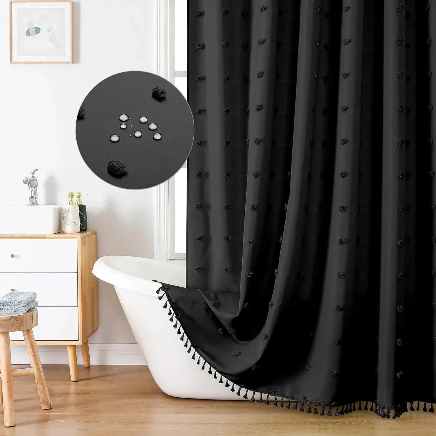 Bohemian Chic Polka Dot Shower Curtain with White Hooks - , Machine Washable Polyester Bathroom Decor from PriceLows™