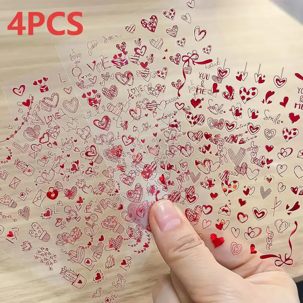 8pc 3D Mixed Color Heart Nail Stickers Valentines' Day Sweet Red Pink Love Selfadhesive Nail Decoration Decals Manicure Supplies from PriceLows™
