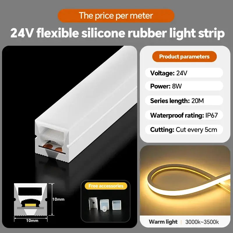24VLED Silicone Light Strip Sleeve Outdoor Waterproof Linear Light Open Hidden Embedded Flexible Bendable Shaped Light Strip from PriceLows™