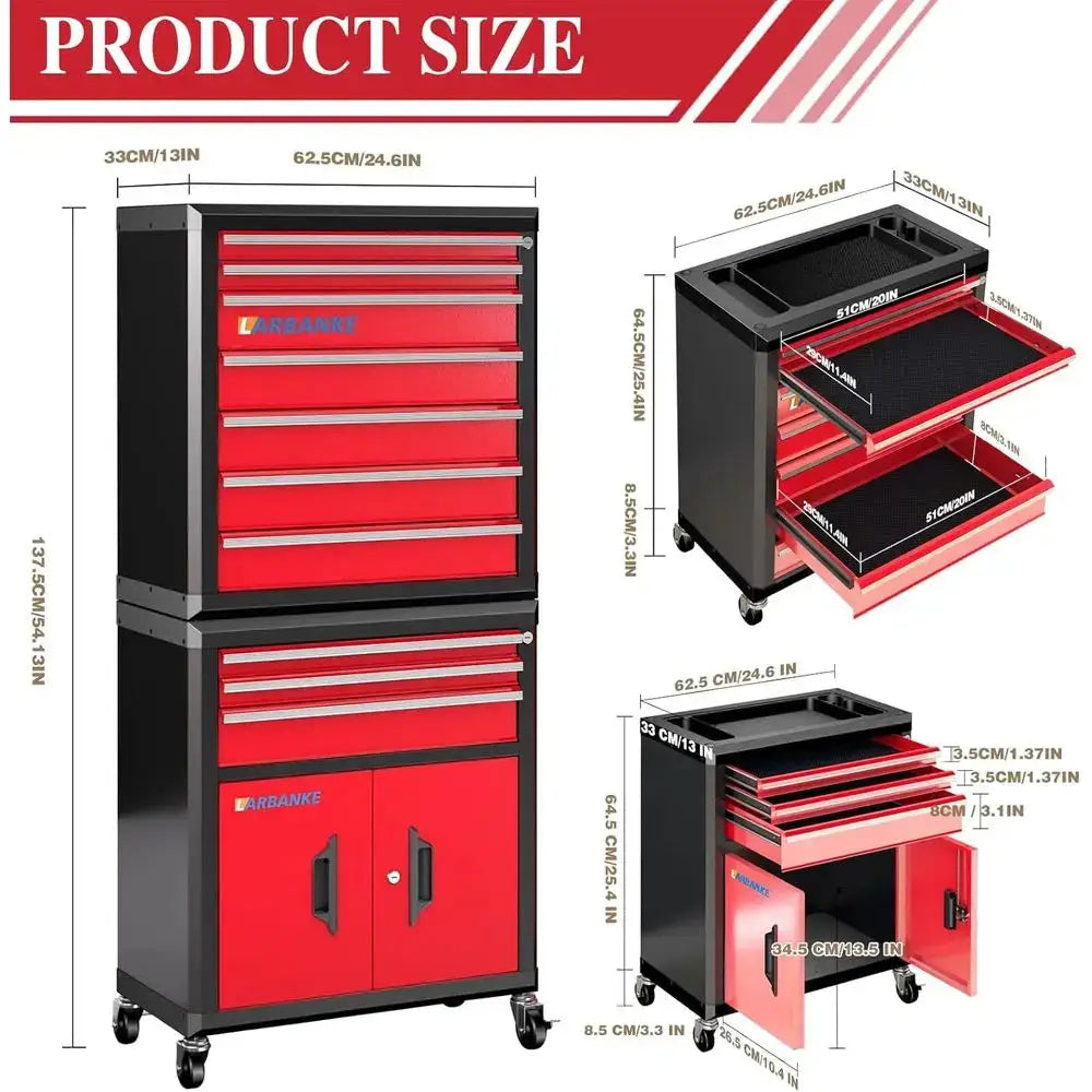10-Drawer Rolling Tool Chest with Detachable Countertop, Heavy-Duty Metal Cabinet for Garage and Workshop Organization from PriceLows™
