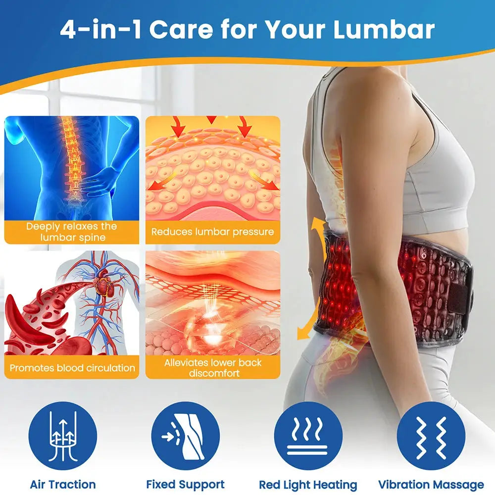 Lumbar Waist Belt | Cordless Inflatable Air Traction | Heat Vibration