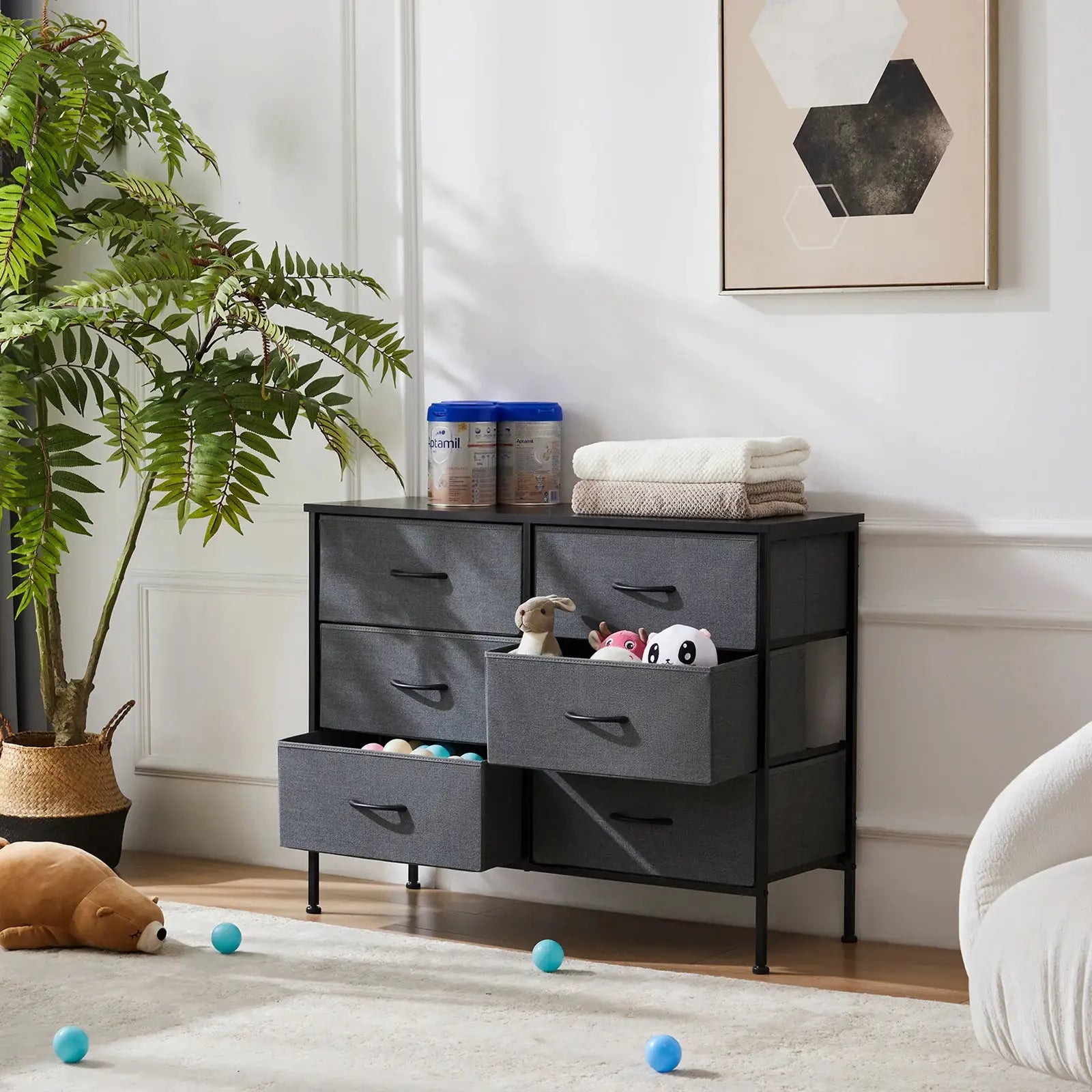 JHK 6 Fabric Drawers Nightstand For Bedroom Bedside Sofa Table With Storage Closet Chest Clothes Display Cabinet Furniture from PriceLows™