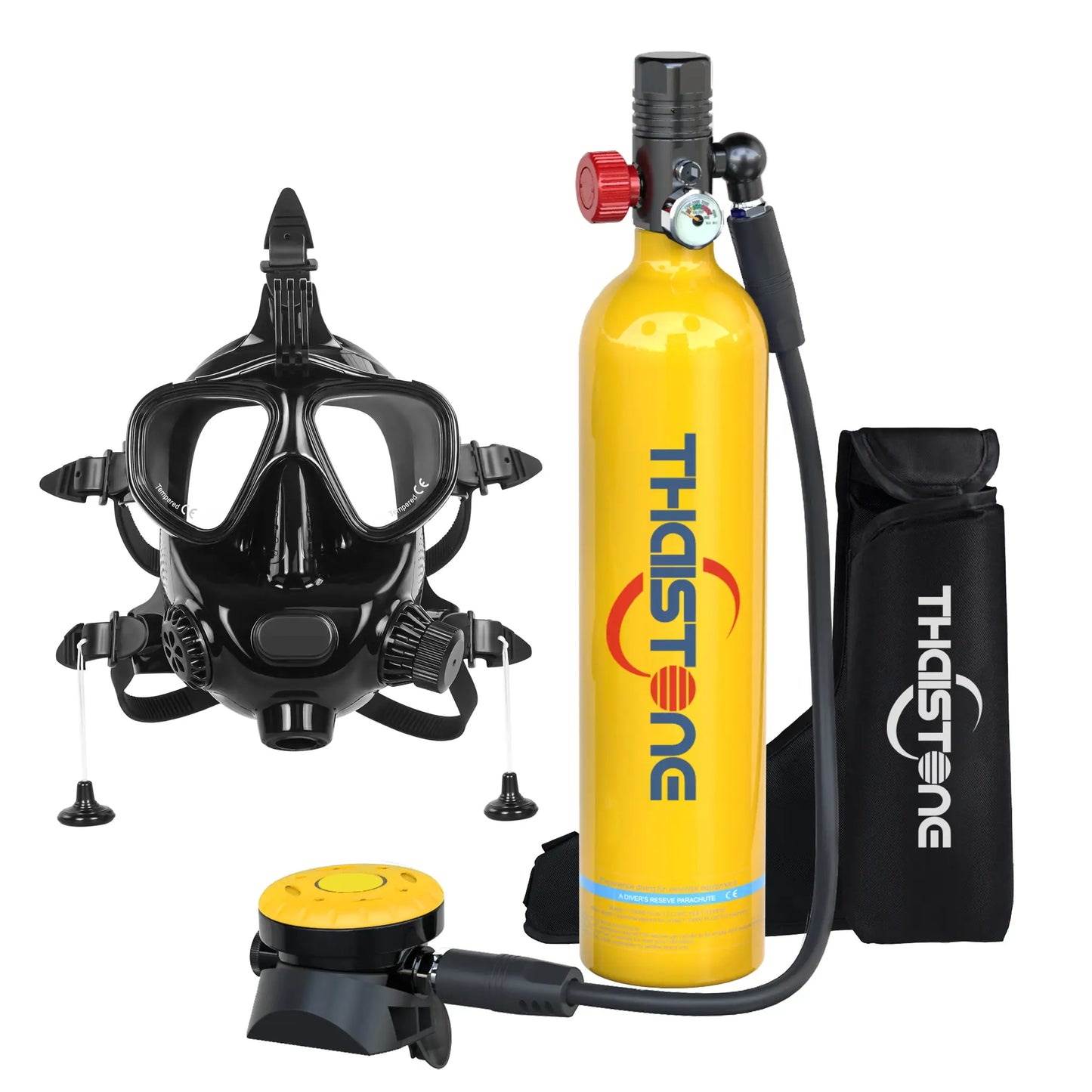 THAISTONE Colorful 1L Scuba Oxygen Tank Set with Full Face Mask, Backup Air Cylinder & Emergency Rescue Pony Bottle，15-25 Min from PriceLows™