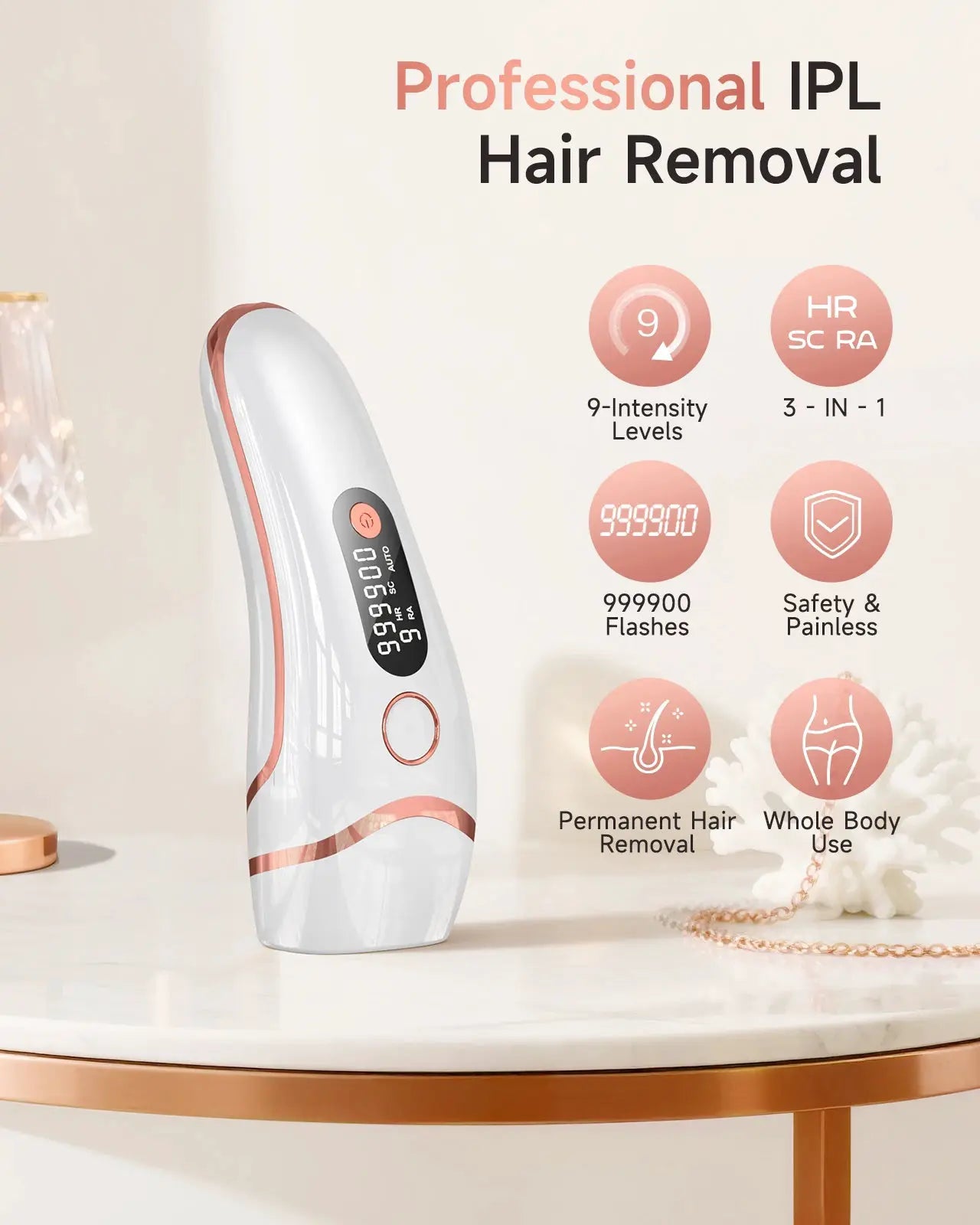 Lysmoski IPL Hair Removal Device | 9 Energy Levels | Acne Treatment | Home Use
