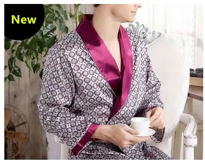 Men Bathrobe | Navy Striped Shawl Collar | With Pockets | Plus 3XL To 5XL