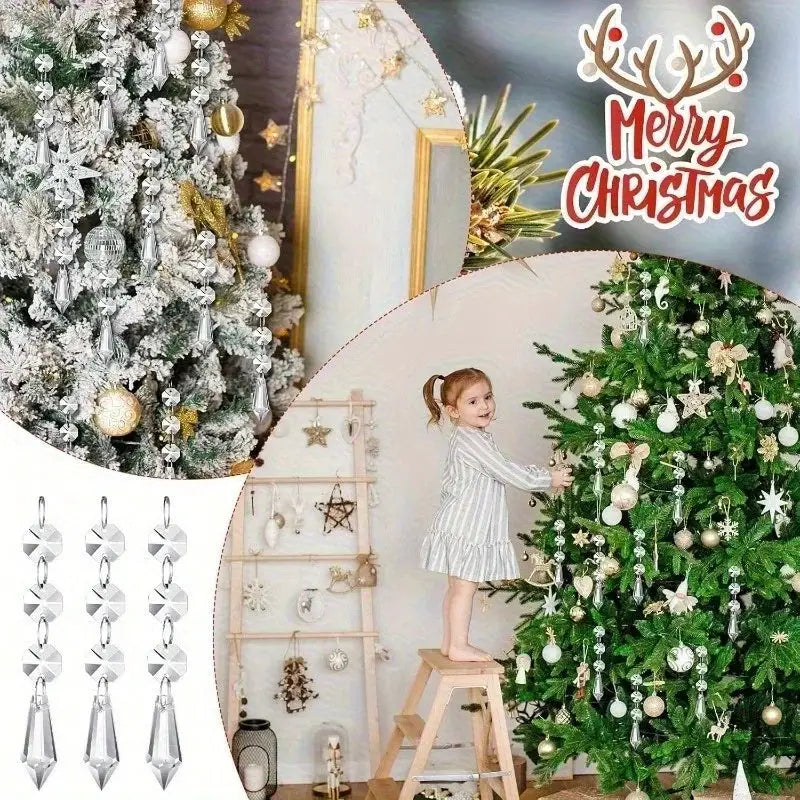 Clear Acrylic Snowflake Ornaments | Hanging Design | Crystal Finish | 10 Pack