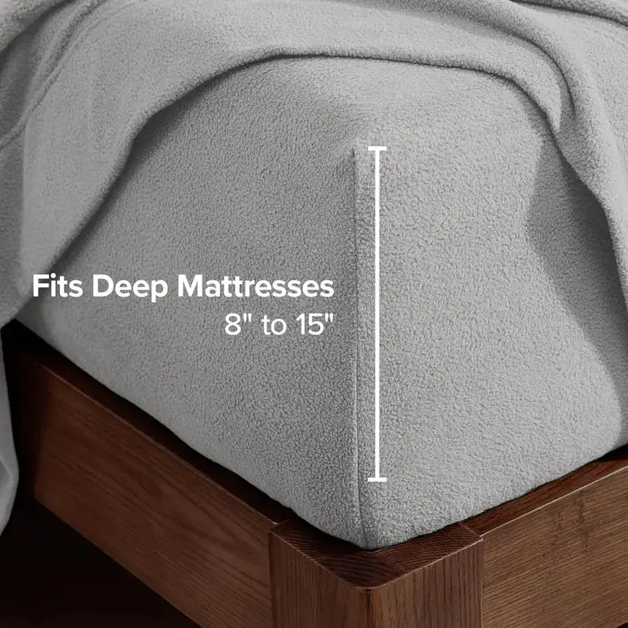 Super Soft Fleece Sheet Set Queen Size Extra Plush Polar Fleece, NoPilling Bed Sheets All Season Cozy Warmth Queen, Light Grey from PriceLows™