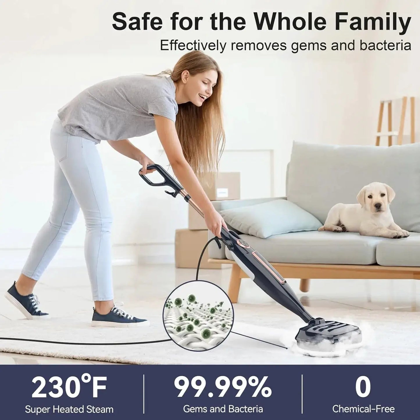 Steam Mop Cleaner with Rotating Mop Pad 10 in 1 Lightweight Spin Mop 1300W Powerful Floor Steamer for Home Hardwood Laminate VM6 from PriceLows™