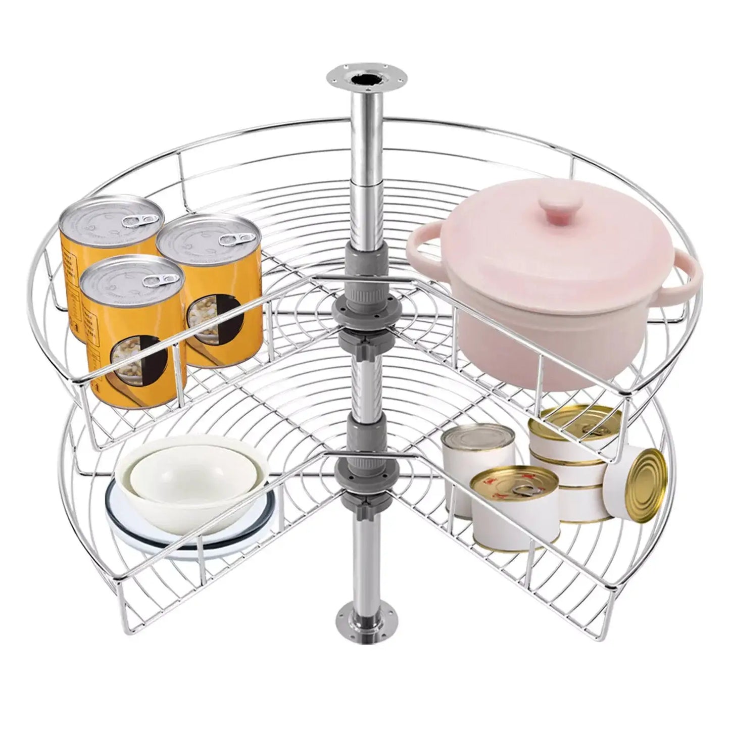 2-Shelf 24" Kidney Chrome Lazy Susan Kitchen Base Cabinet Corner Organizer Rack Iron from PriceLows™