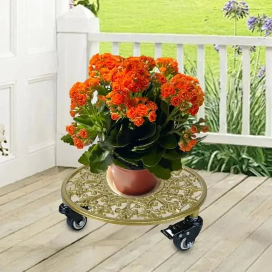 2 Pack Gold Metal Plant Caddy with Wheels, Round Rolling Plant Stand Heavy Duty Indoor Outdoor Planter Dolly, Plant Pot Mover f from PriceLows™