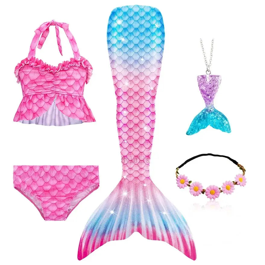 New The Little Mermaid Tails Ariel Memaid Swimsuit Bikini Bathing Suit Halloween Costume Girls Can Add Monofin for Pool Swim from PriceLows™