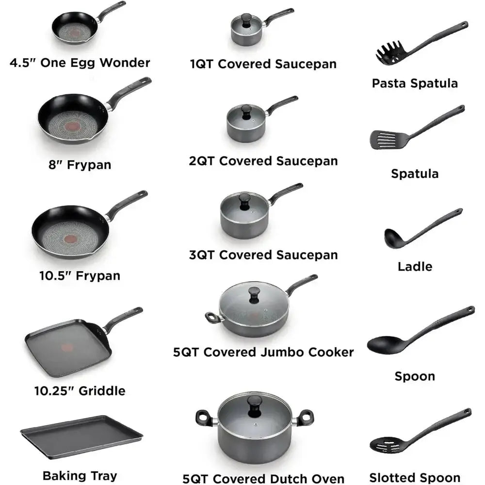 20-Piece Nonstick Cookware Set - Grey, Easy Care, Dishwasher Safe, Heat Indicator from PriceLows™