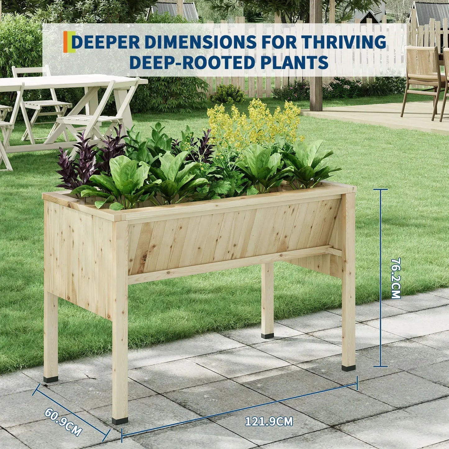 Raised Wooden Garden Bed with Tool Hooks, Elevated Planter Box with Legs, Rectangle Veg Trough Planter for Flower Vegetable from PriceLows™