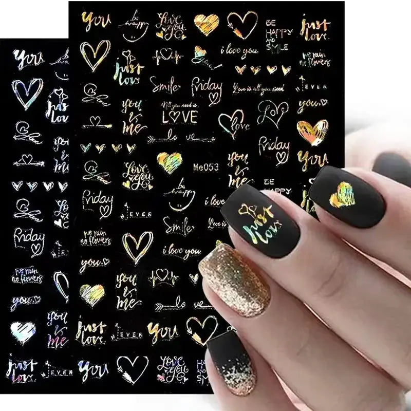 1PCS Laser Love Letter Nail Sticker Nail Art Decoration Flower Star supplies Decals Press On Nails Stickers Parts from PriceLows™
