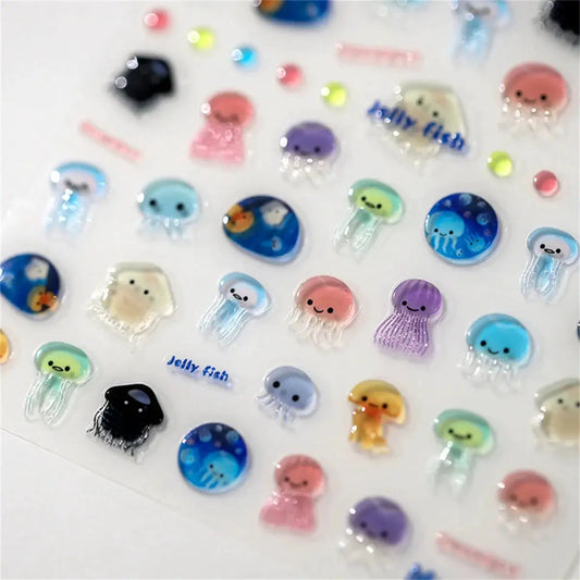 1pcs 5D Kawaii Jelly Series Nail Art Stickers Blue Jellyfish Adhesive Nail Art Decorations Stickers Hot Stamping Manicure Decals from PriceLows™