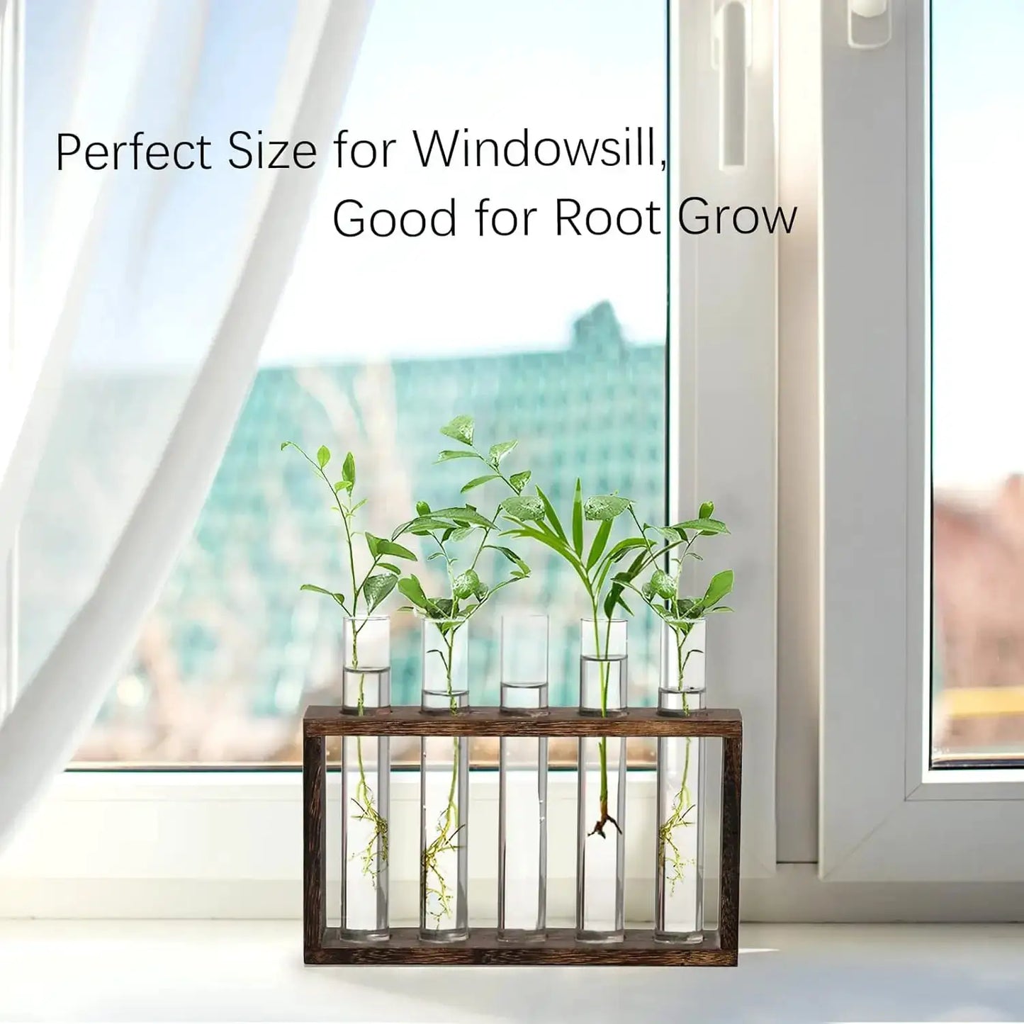 5-Tube Plant Propagation Station with Wooden Stand, Glass Planters for Indoor Plants, Garden Office Decor, Gift for Women from PriceLows™